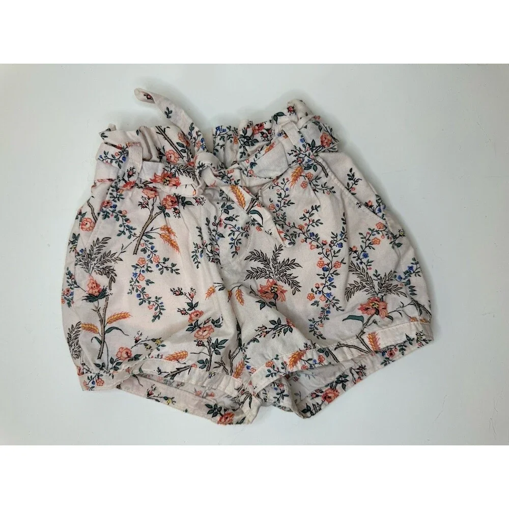 Gap Toddler Girl Floral Paperbag Shorts 12-18 Months Pink Tie Waist Boho